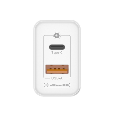 JELLICO wall charger C107 GaN PD 45W 1xUSB-C + 1xUSB QC3.0 + cable USB-C - USB-C White